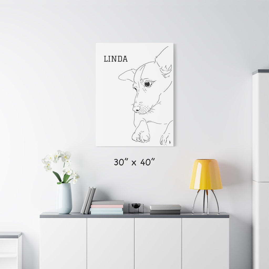 Custom Dog Line Art Canvas – Personalized Minimal Pet Portrait from Photo | Matte Stretched Wall Art