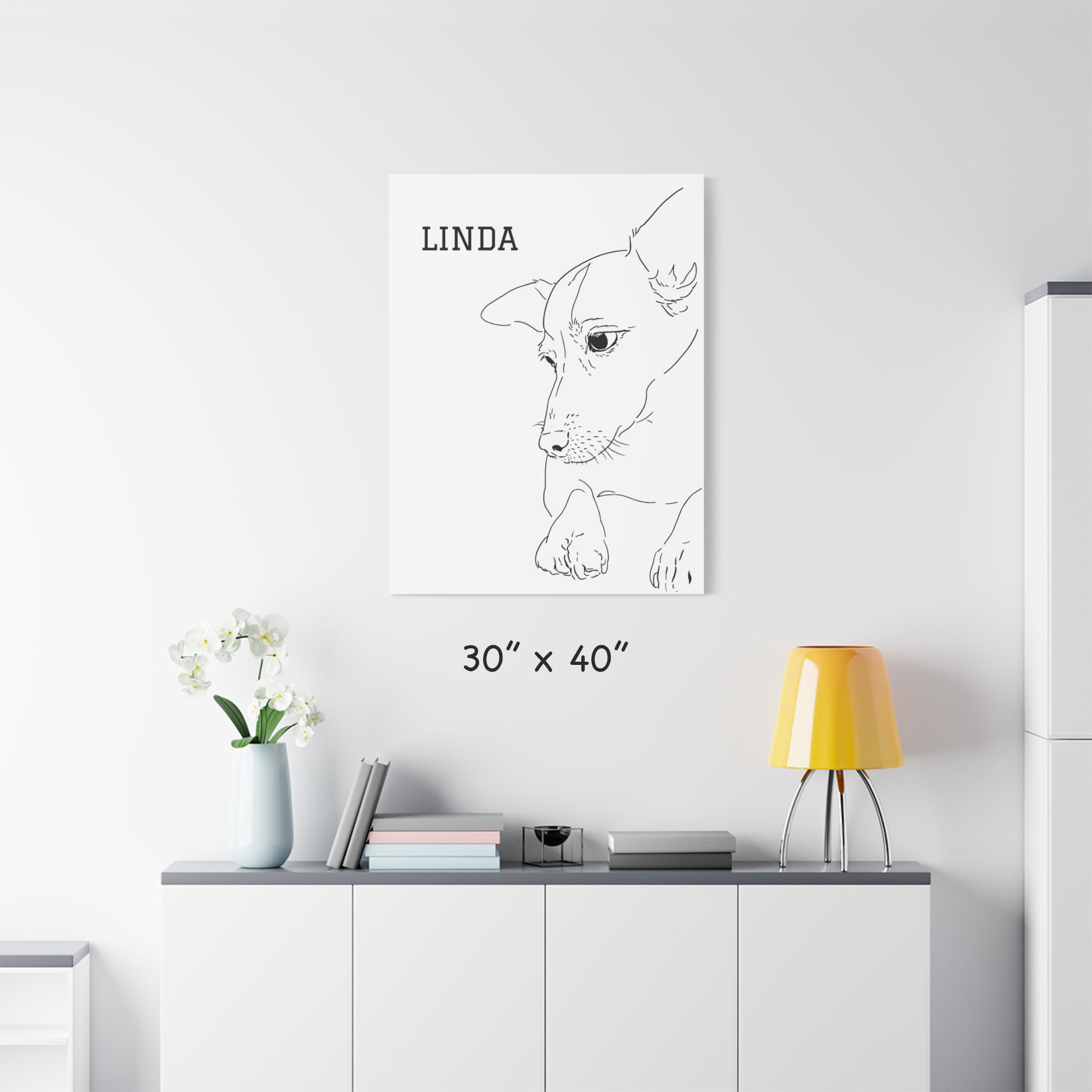 Custom Dog Line Art Canvas – Personalized Minimal Pet Portrait from Photo | Matte Stretched Wall Art