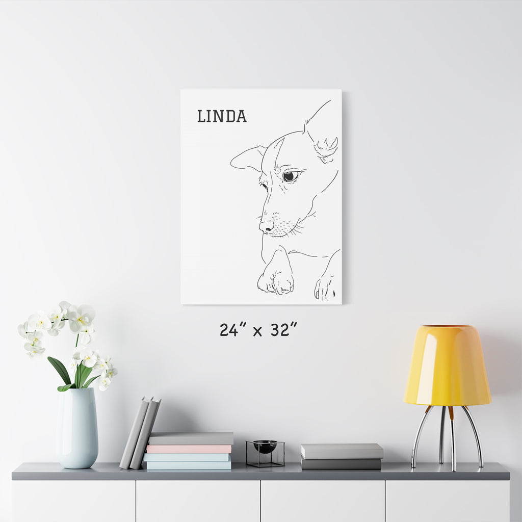 Custom Dog Line Art Canvas – Personalized Minimal Pet Portrait from Photo | Matte Stretched Wall Art