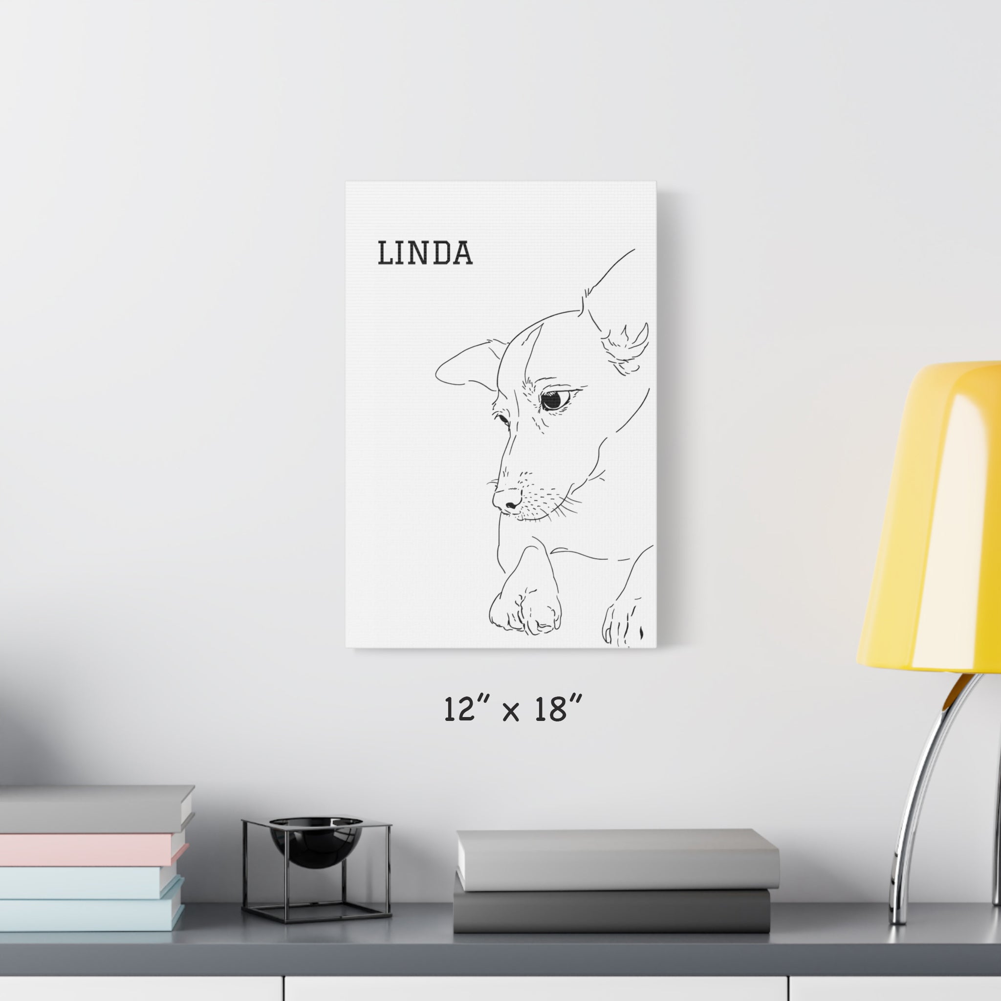 Custom Dog Line Art Canvas – Personalized Minimal Pet Portrait from Photo | Matte Stretched Wall Art
