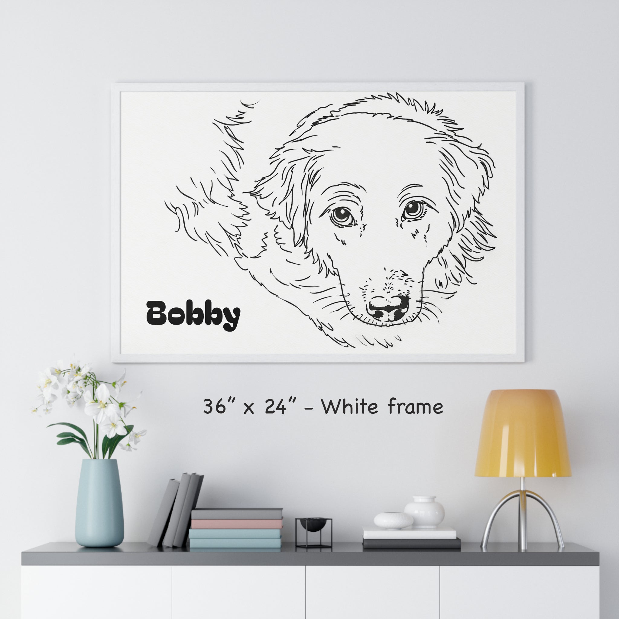 Custom Dog Line Art Framed Print – Minimalist Pet Portrait from Your Photo