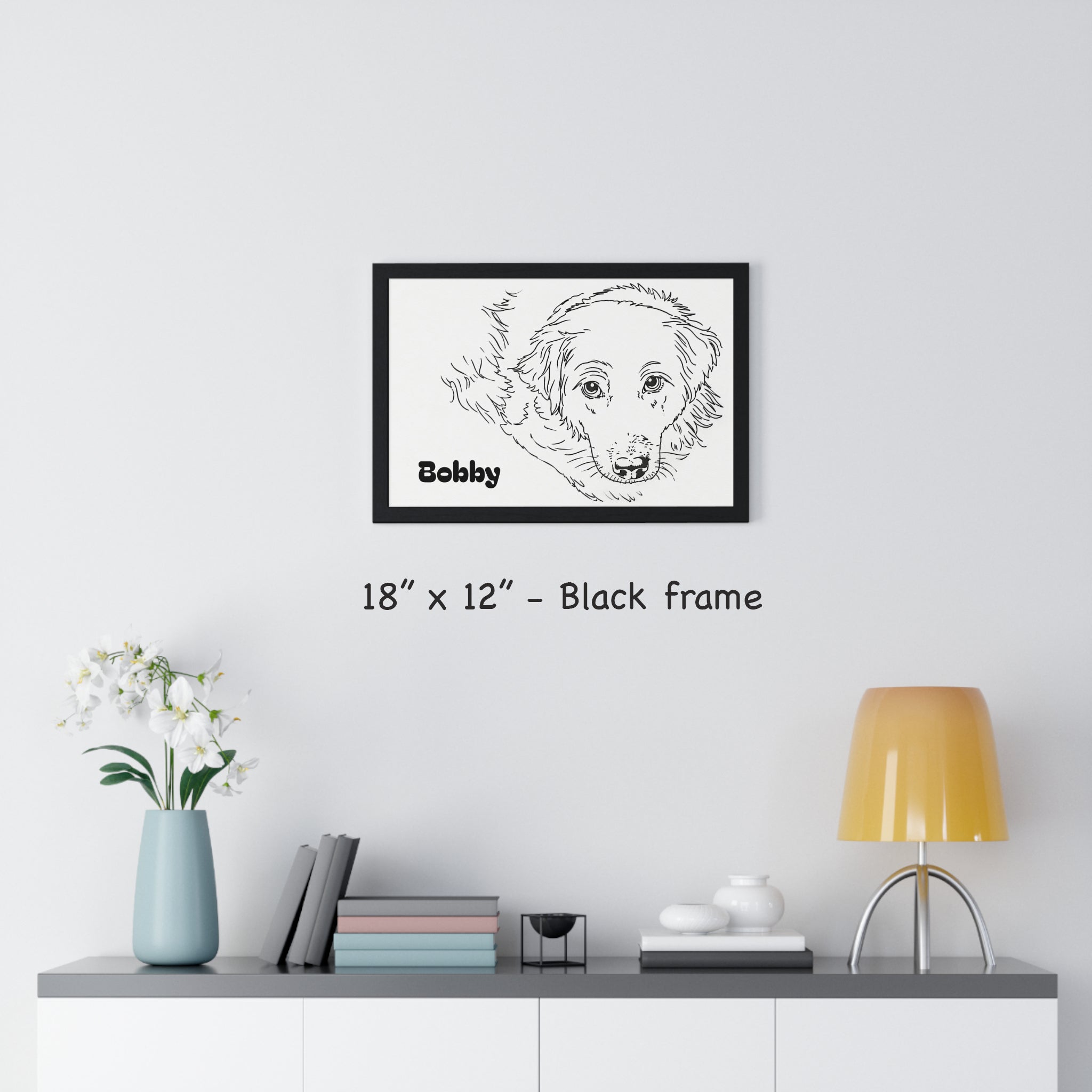Custom Dog Line Art Framed Print – Minimalist Pet Portrait from Your Photo