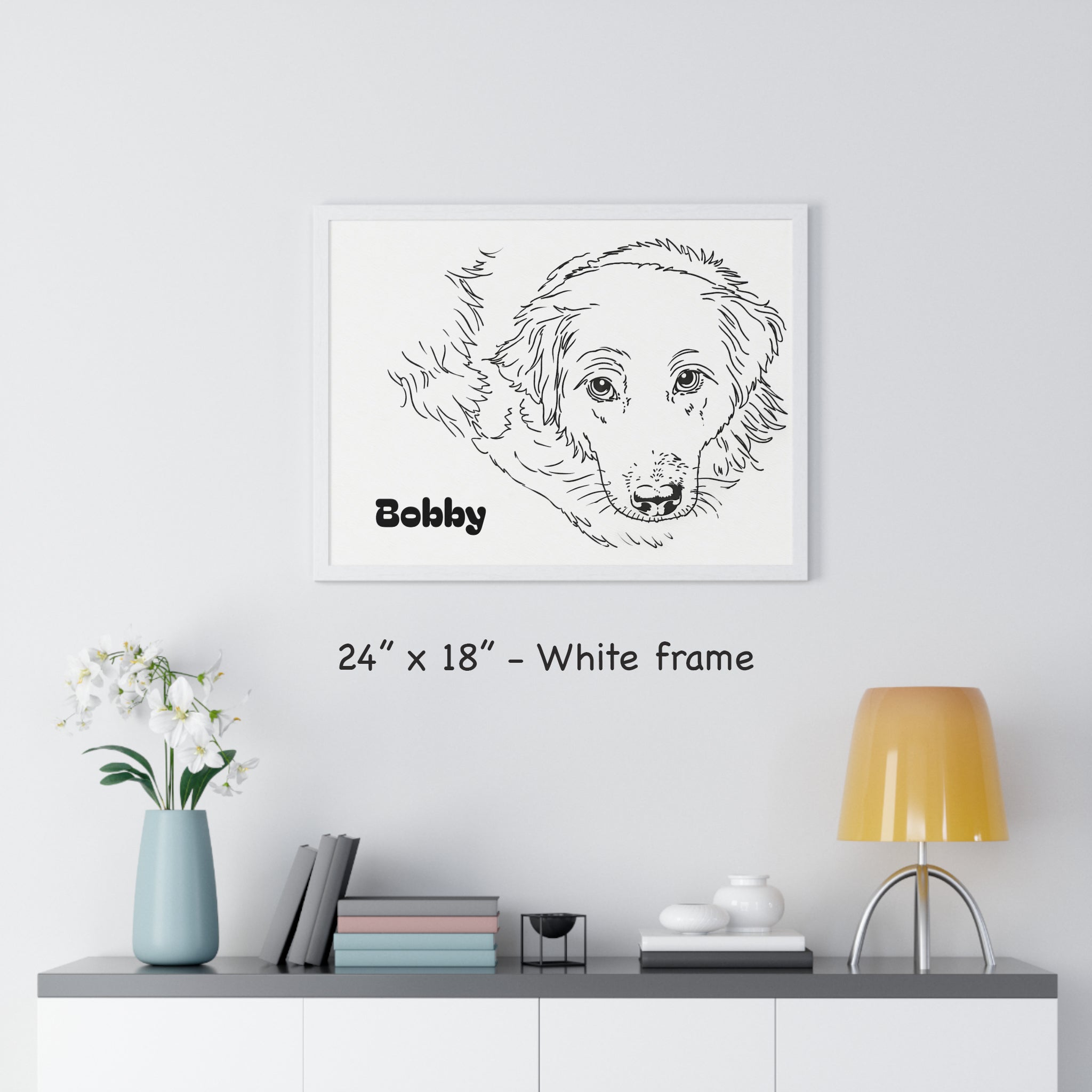 Custom Dog Line Art Framed Print – Minimalist Pet Portrait from Your Photo