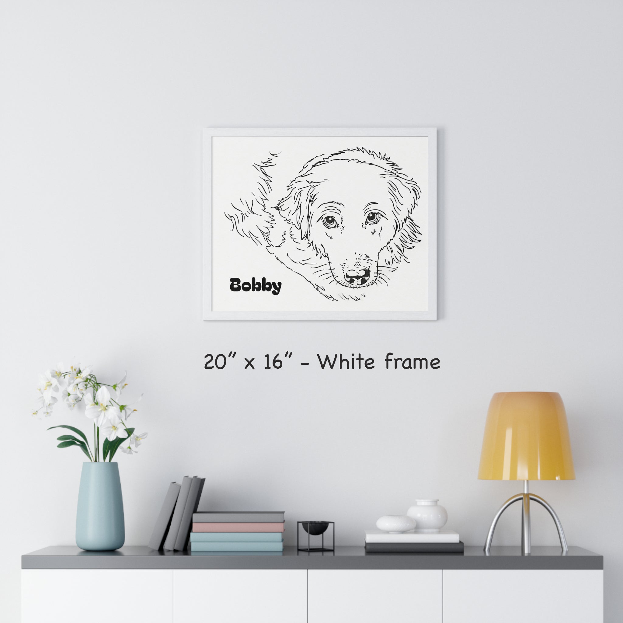 Custom Dog Line Art Framed Print – Minimalist Pet Portrait from Your Photo