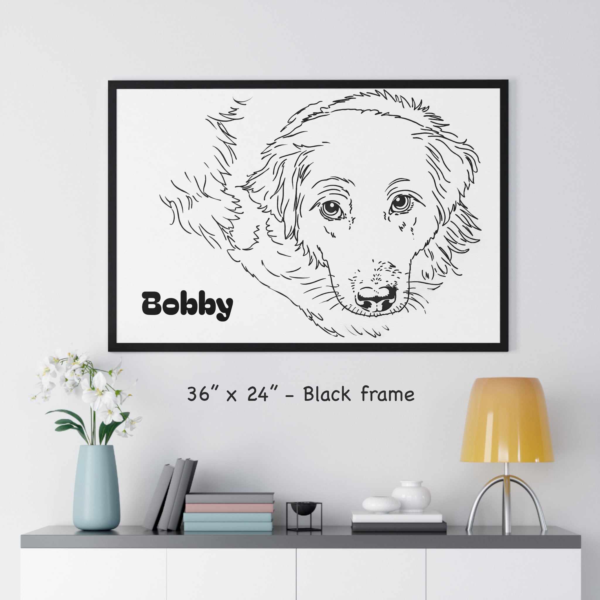 Custom Dog Line Art Framed Print – Minimalist Pet Portrait from Your Photo