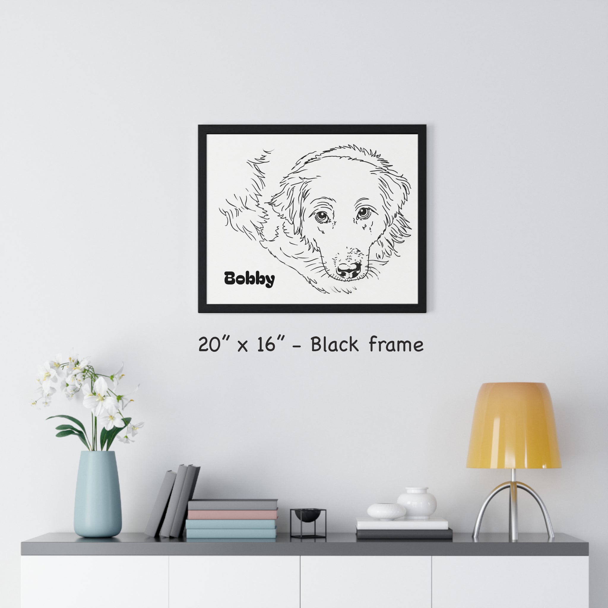 Custom Dog Line Art Framed Print – Minimalist Pet Portrait from Your Photo