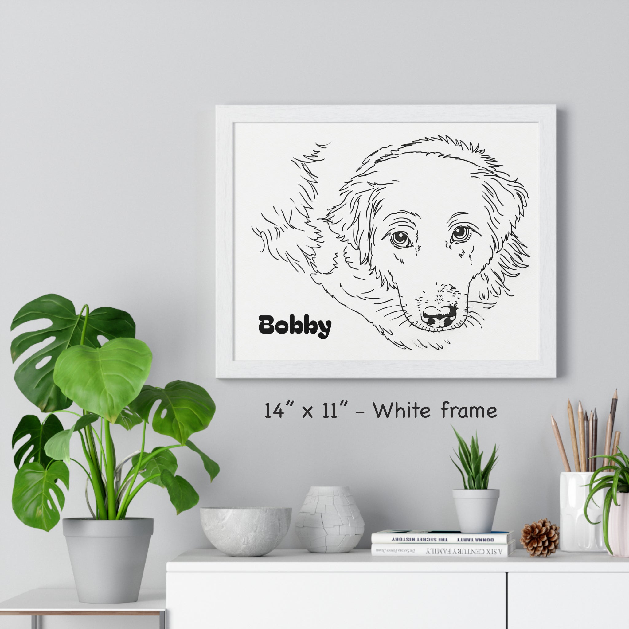 Custom Dog Line Art Framed Print – Minimalist Pet Portrait from Your Photo