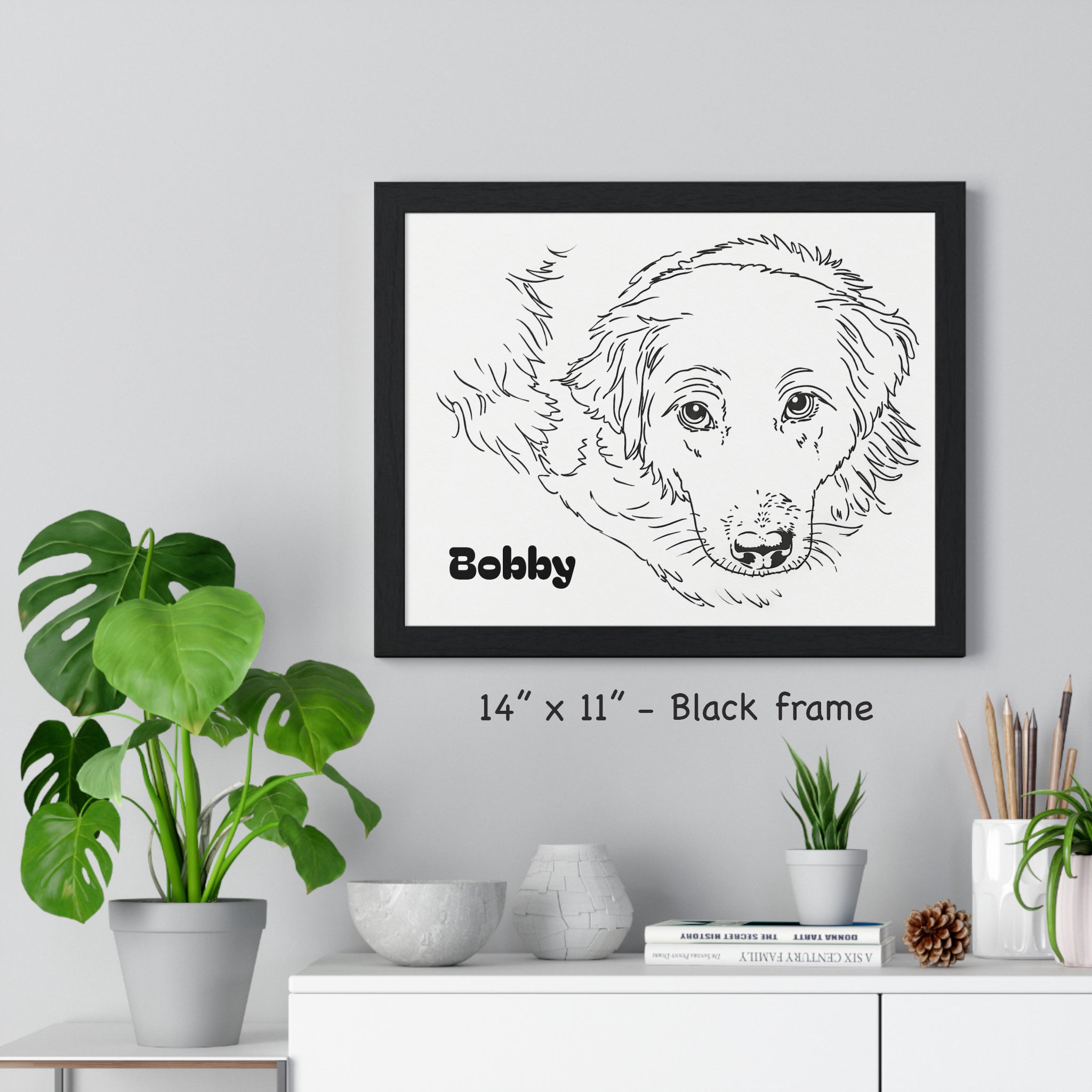 Custom Dog Line Art Framed Print – Minimalist Pet Portrait from Your Photo