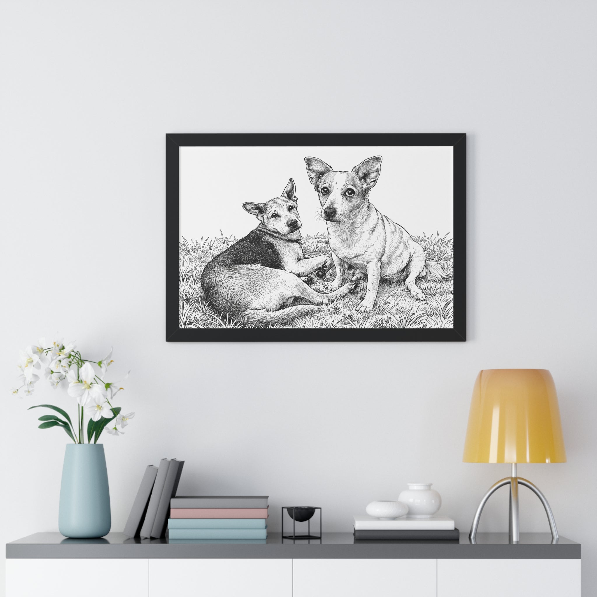 Personalized Framed line art of both your dogs