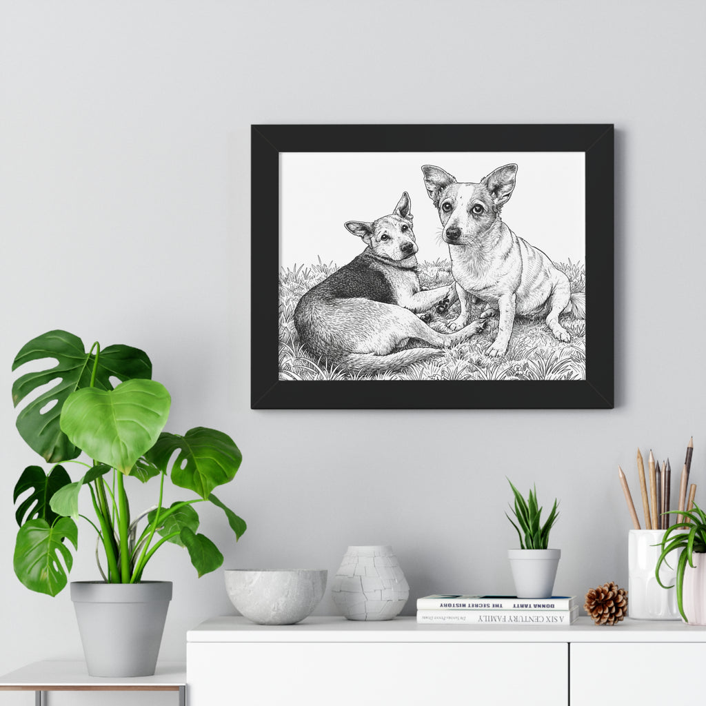 Personalized Framed line art of both your dogs