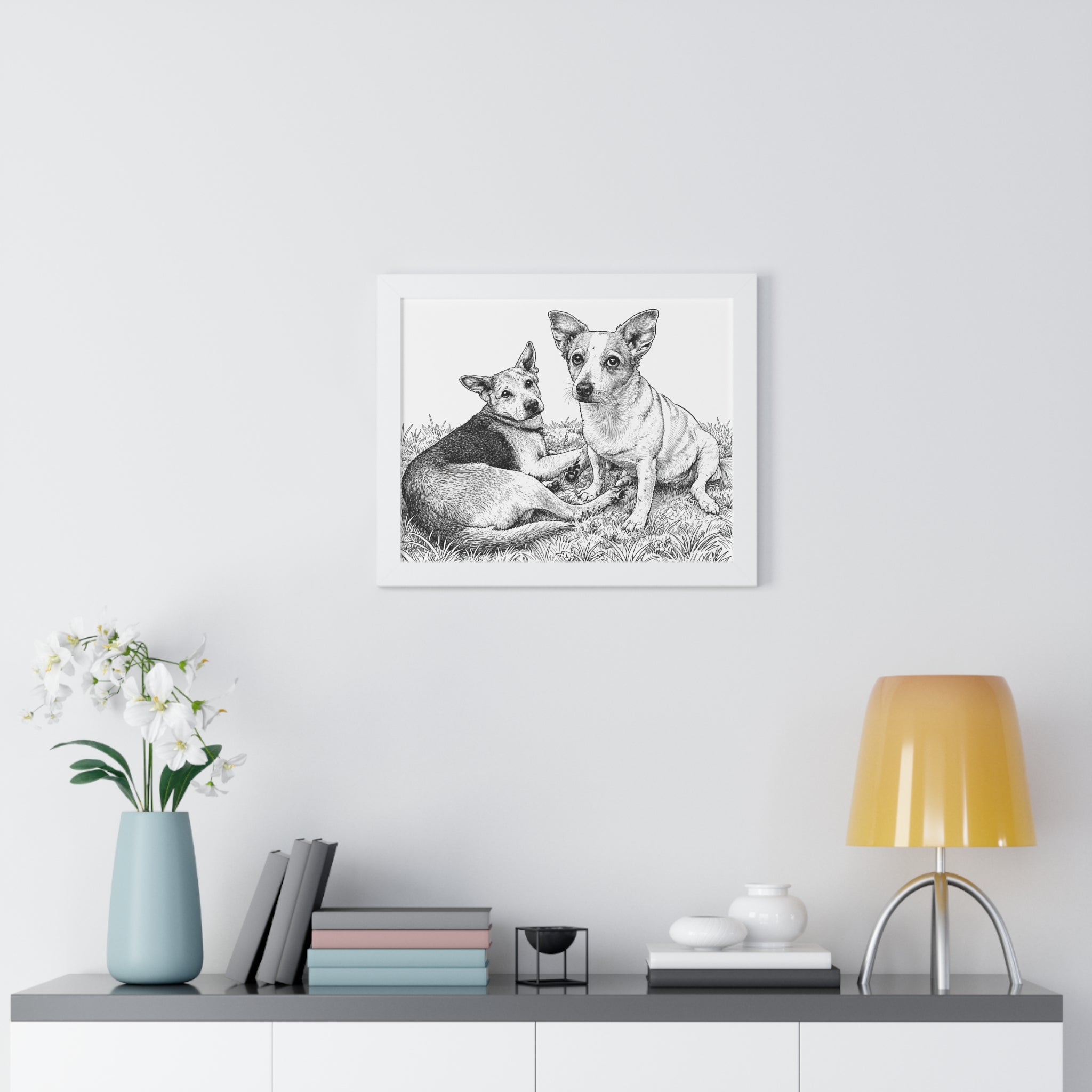 Personalized Framed line art of both your dogs