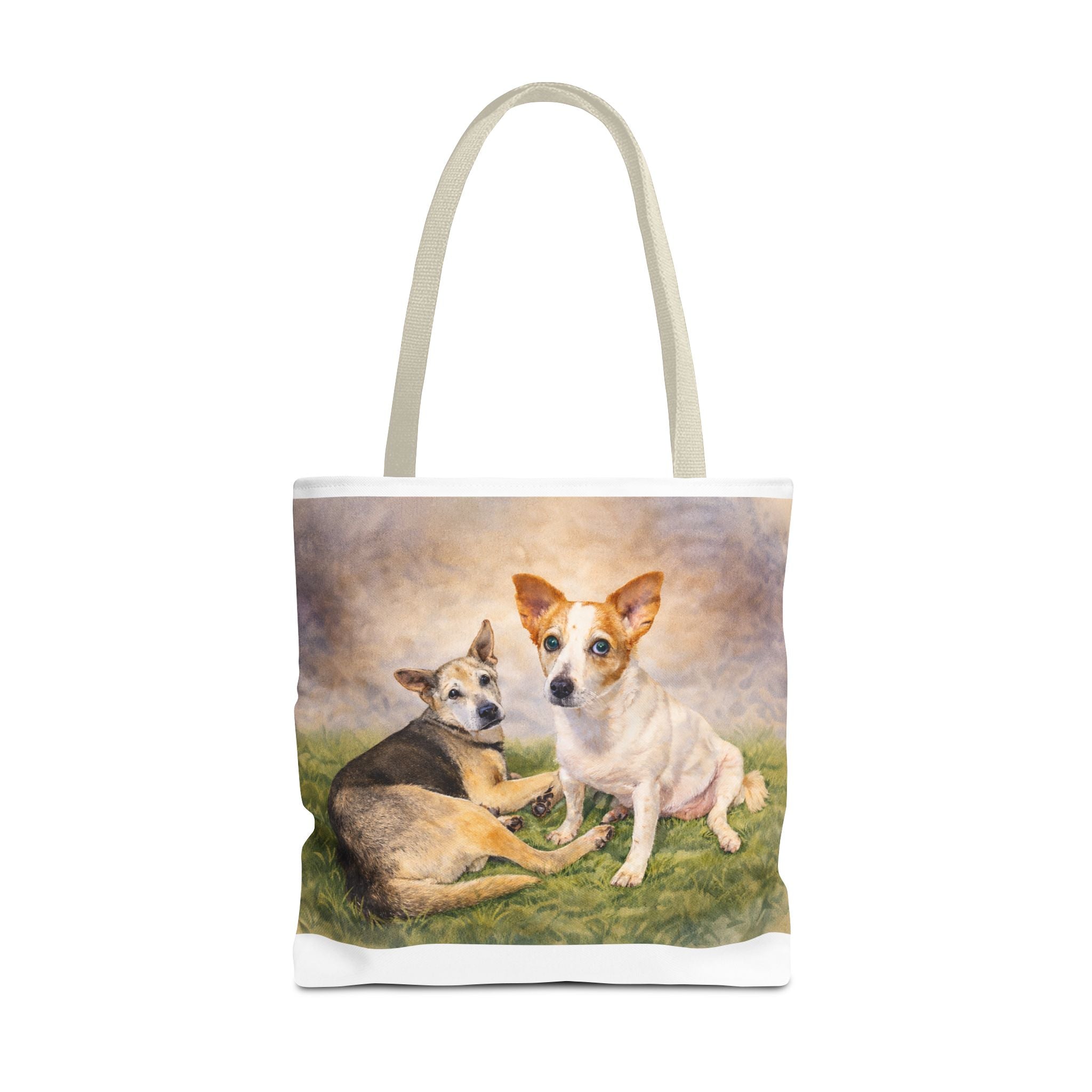Personalized Two Dog Tote Bag – Custom Watercolor Style Portrait from your Photo, Dog Lover Gift, Memorial Keepsake Bag