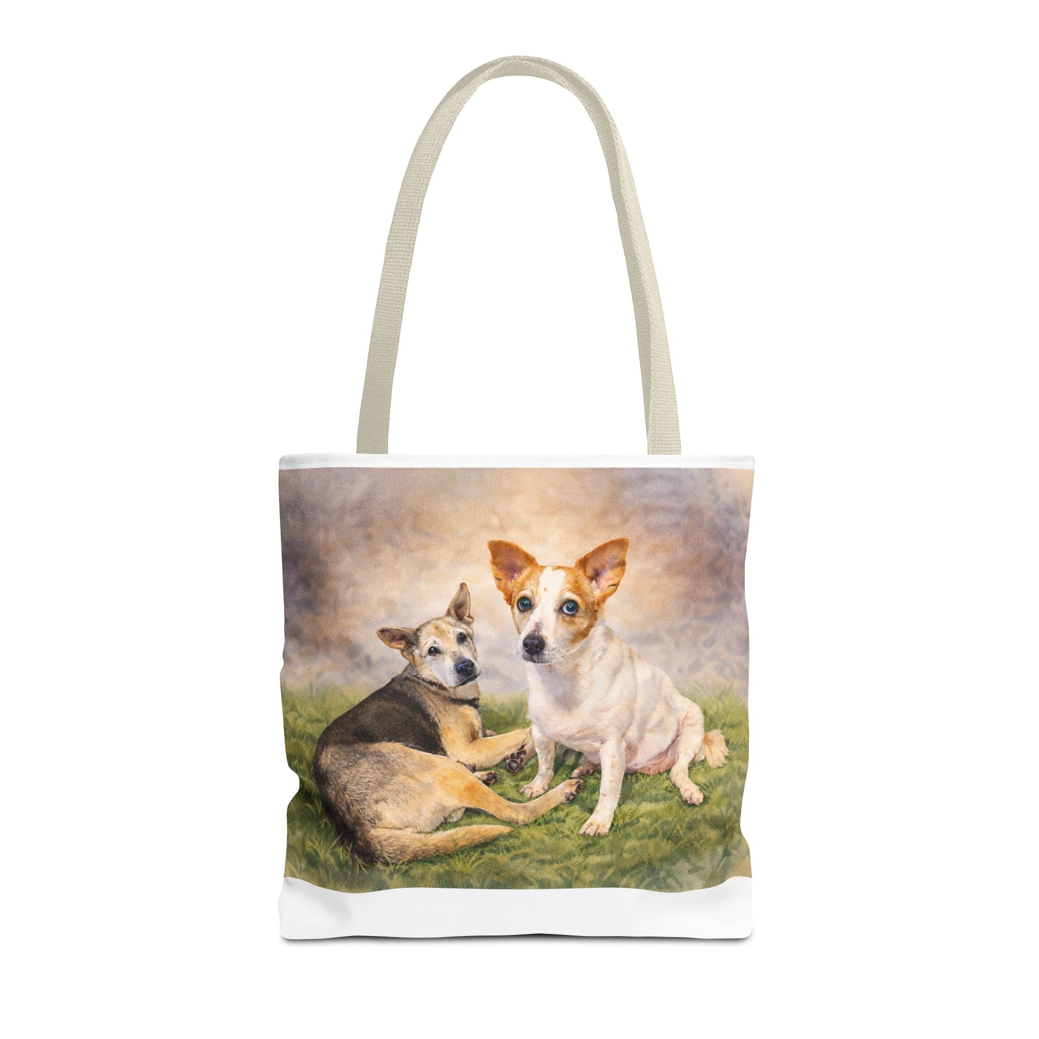 Personalized Two Dog Tote Bag – Custom Watercolor Style Portrait from your Photo, Dog Lover Gift, Memorial Keepsake Bag