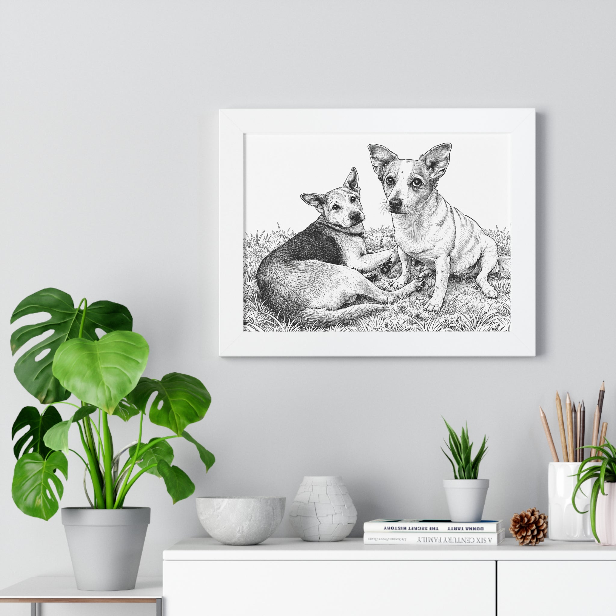 Personalized Framed line art of both your dogs