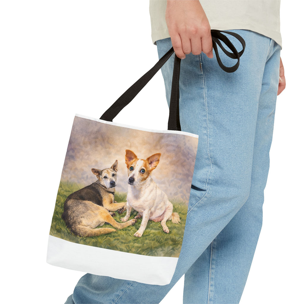 Personalized Two Dog Tote Bag – Custom Watercolor Style Portrait from your Photo, Dog Lover Gift, Memorial Keepsake Bag