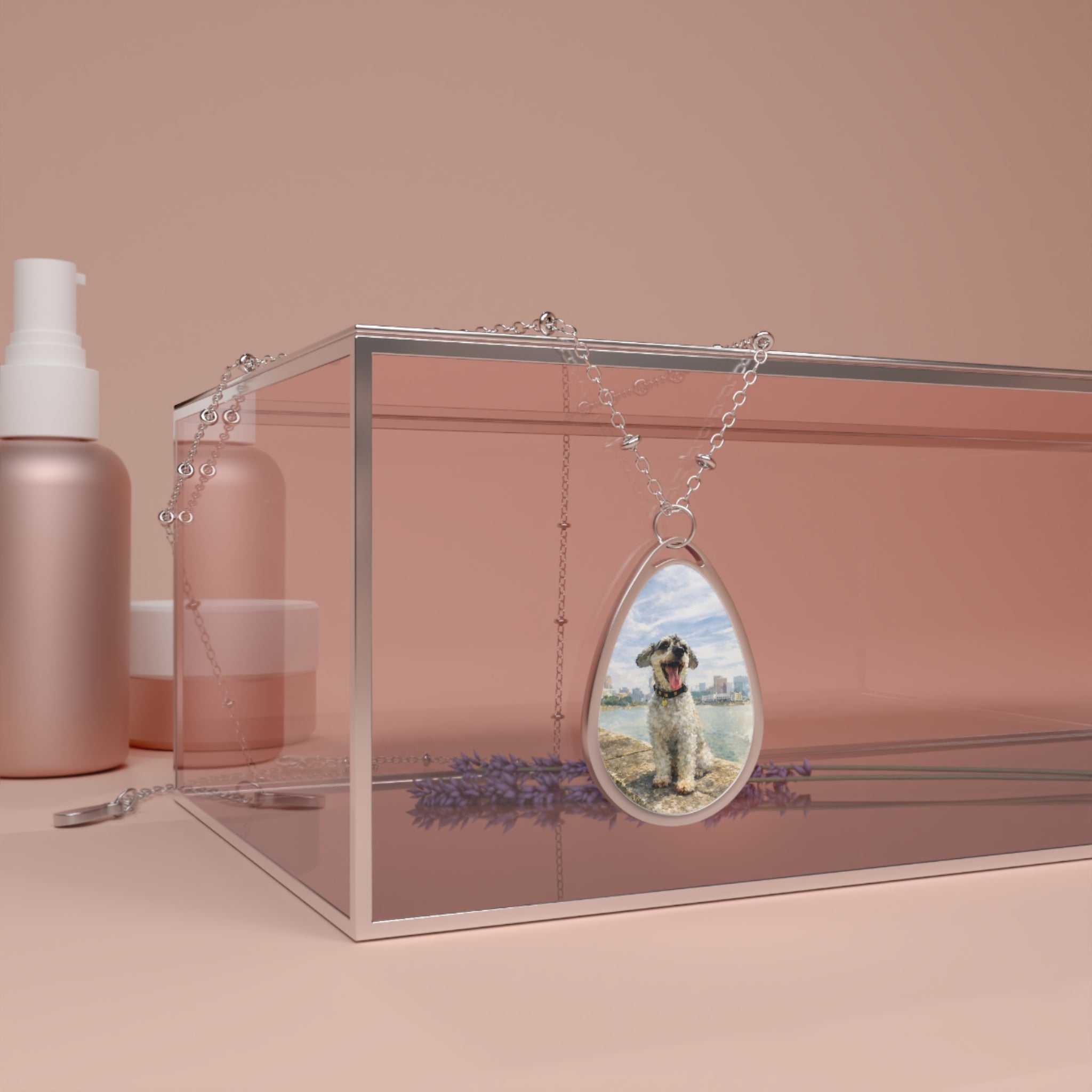 Custom Dog Photo Necklace – Watercolor Pet Pendant, Personalized Gift for Dog Lovers