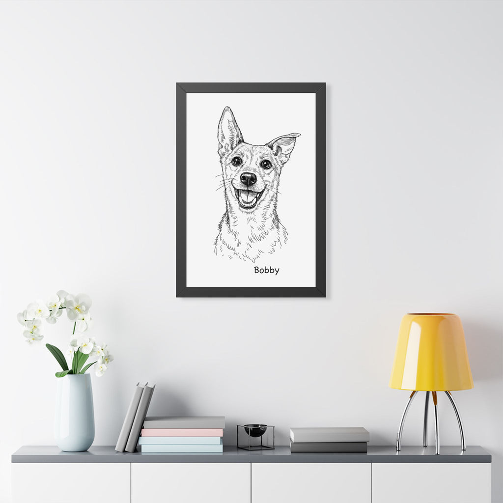 Bespoke Dog Portrait from Photo – Minimalist Line Art, Professionally Framed and delivered to your doorstep