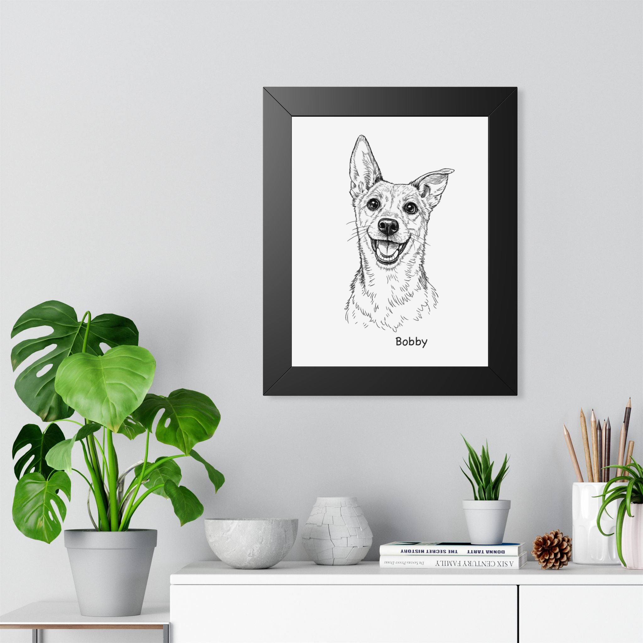 Bespoke Dog Portrait from Photo – Minimalist Line Art, Professionally Framed and delivered to your doorstep